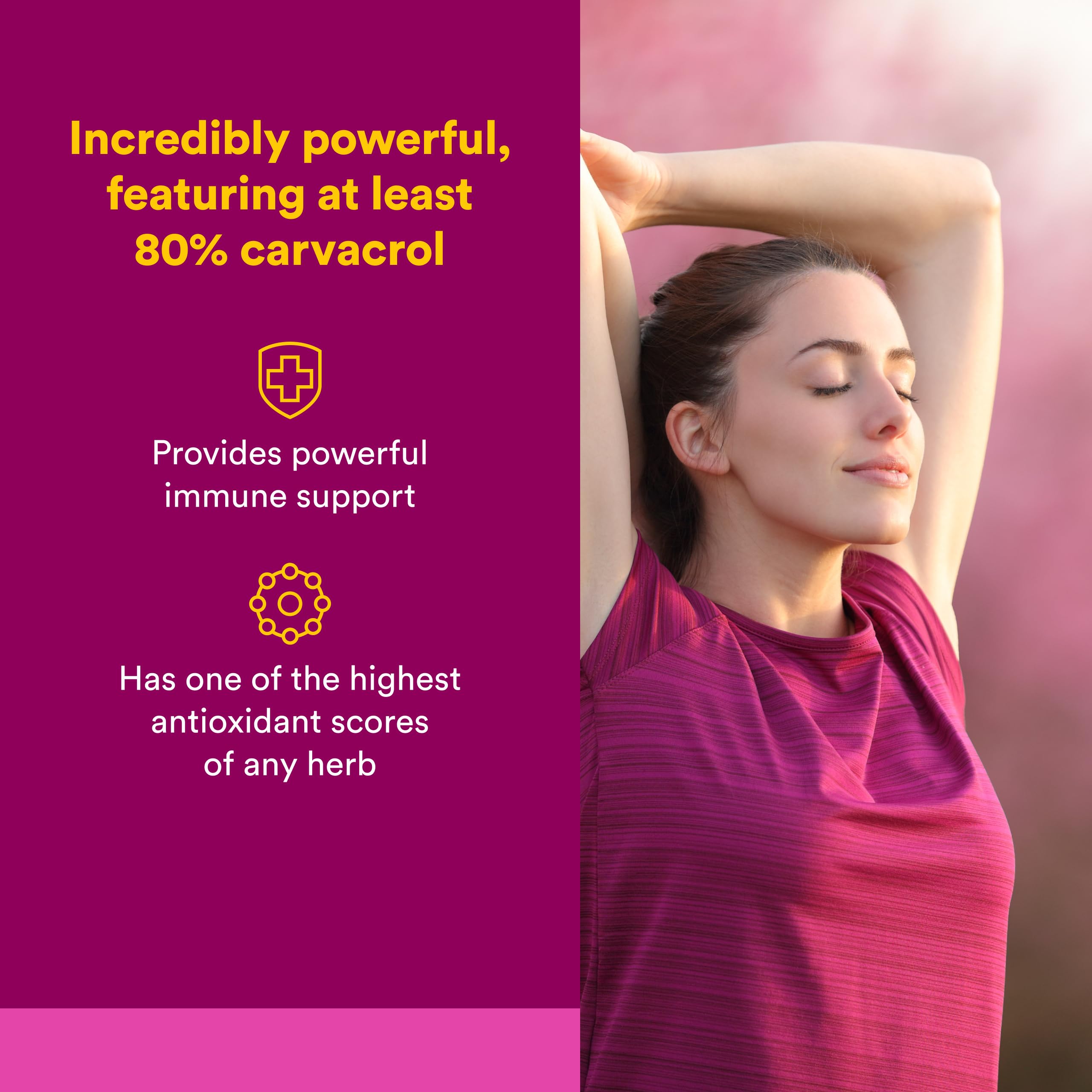 Natural Factors dropper releasing a controlled oregano oil drop for precise dosing