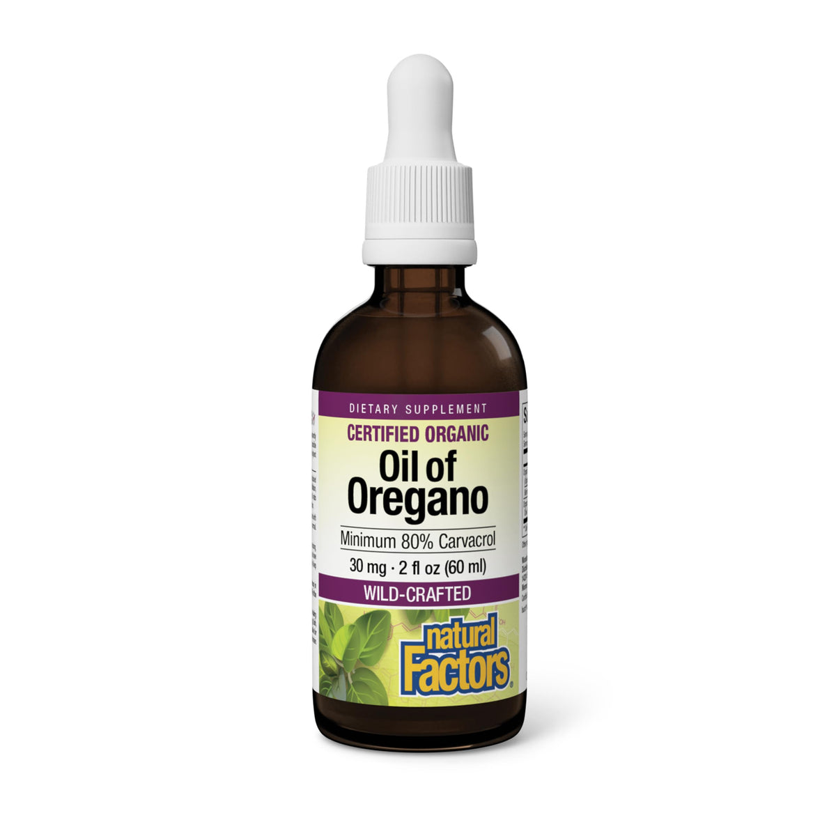 Natural Factors front packaging showing 2 fl oz bottle and label benefits