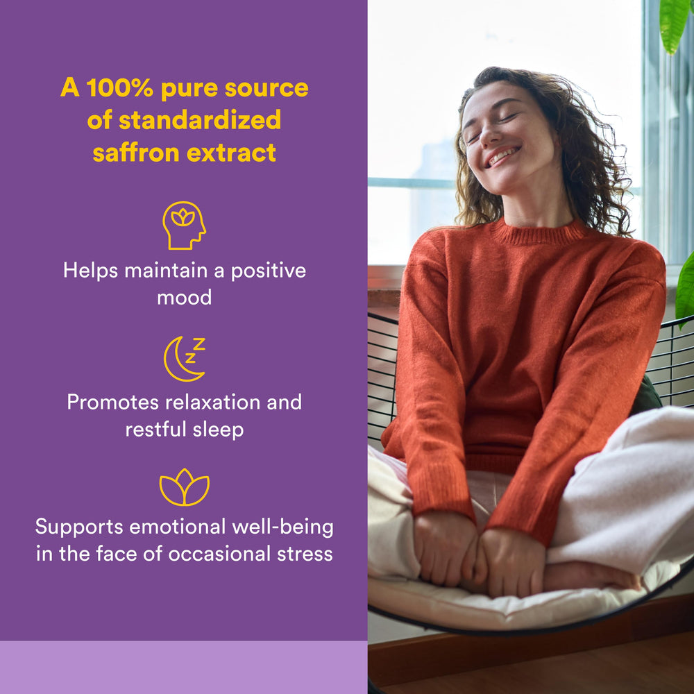 Natural Factors saffron capsule close-up highlighting vegetarian capsule benefit