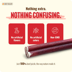 Natural Farm bully stick beside 12-inch ruler demonstrating full-length size benefit