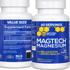 NATURAL STACKS front bottle view showing MagTech packaging and branding benefit clarity