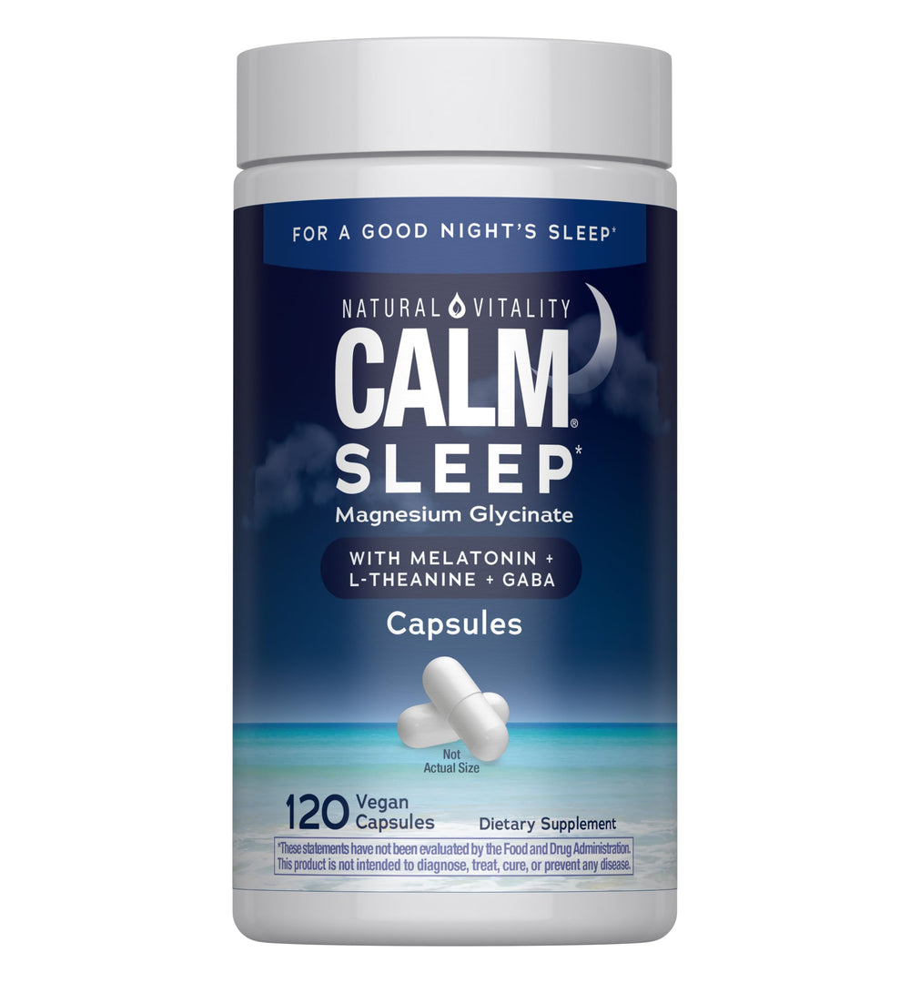 Natural Vitality bottle front view showing label and calming sleep benefit