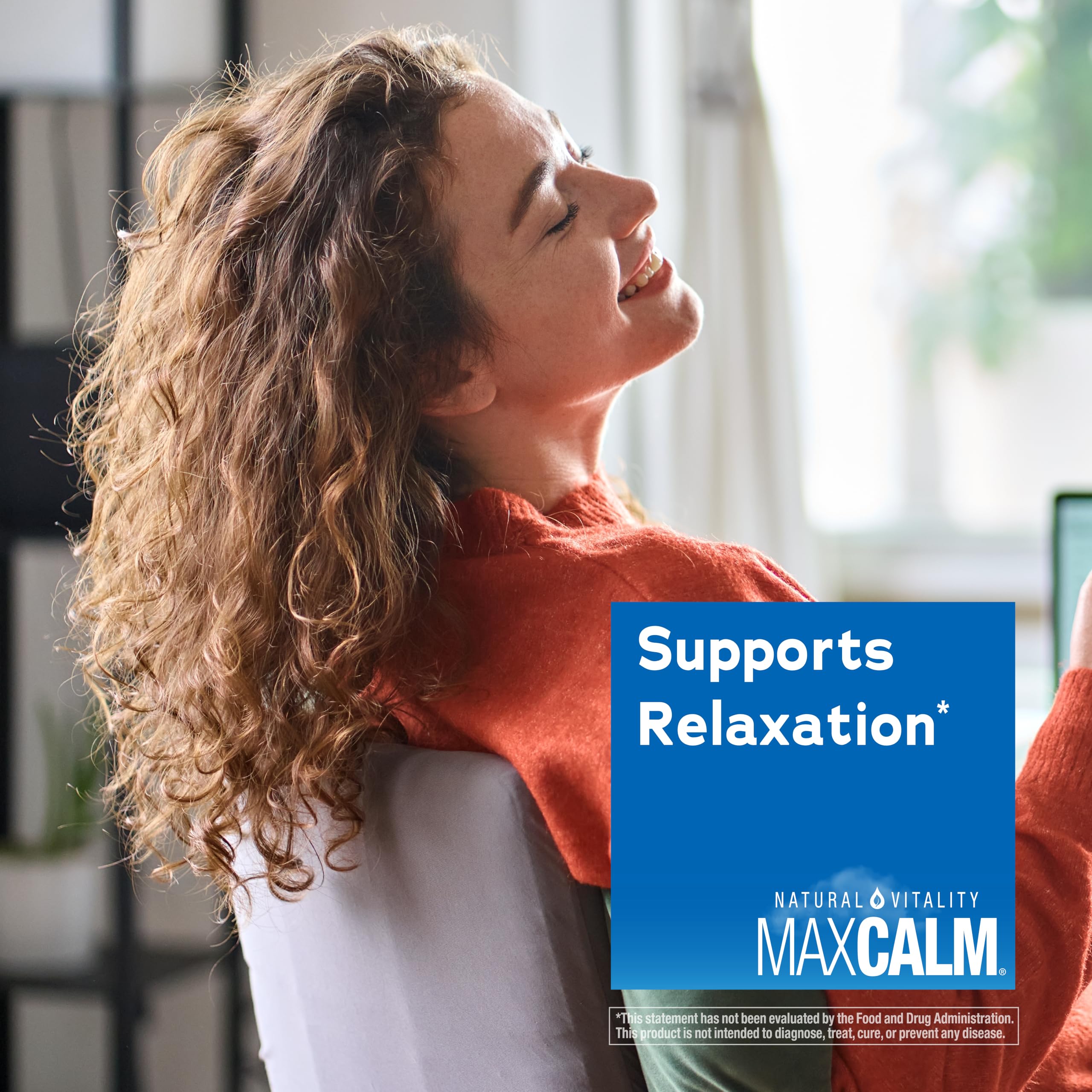 Natural Vitality MaxCalm in a kitchen scene showing daily routine use and lifestyle convenience