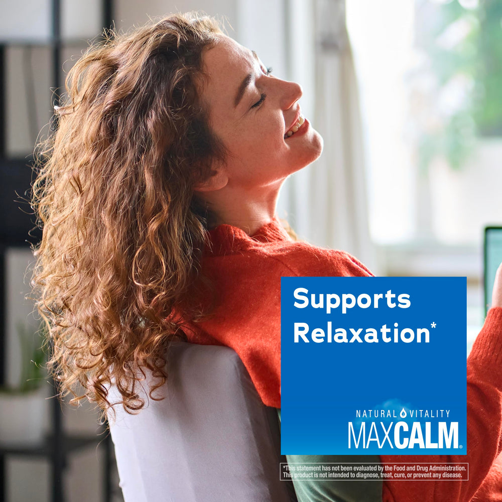 Natural Vitality MaxCalm in a kitchen scene showing daily routine use and lifestyle convenience