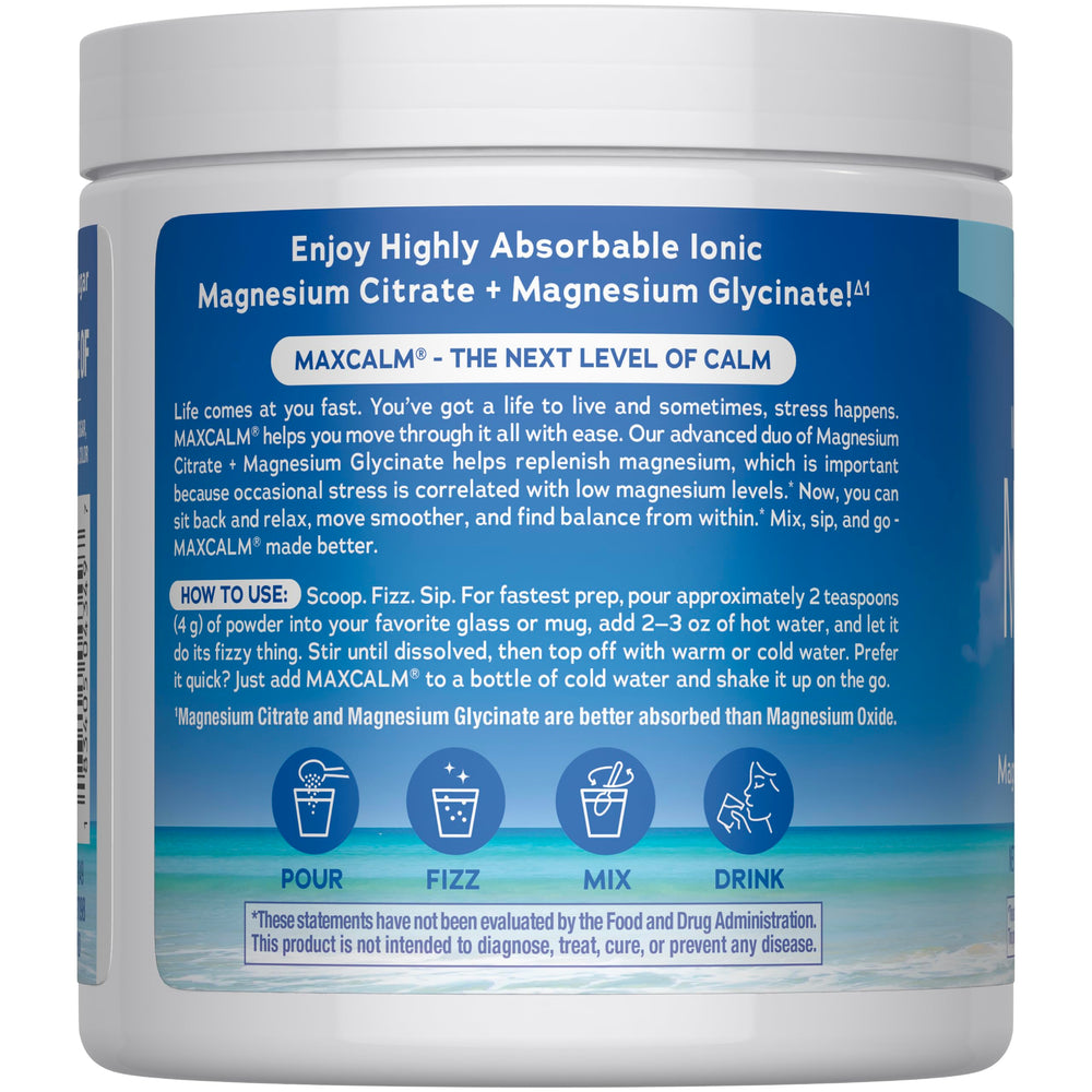 Natural Vitality MaxCalm mixed in a glass demonstrating easy preparation and pleasant flavored drink