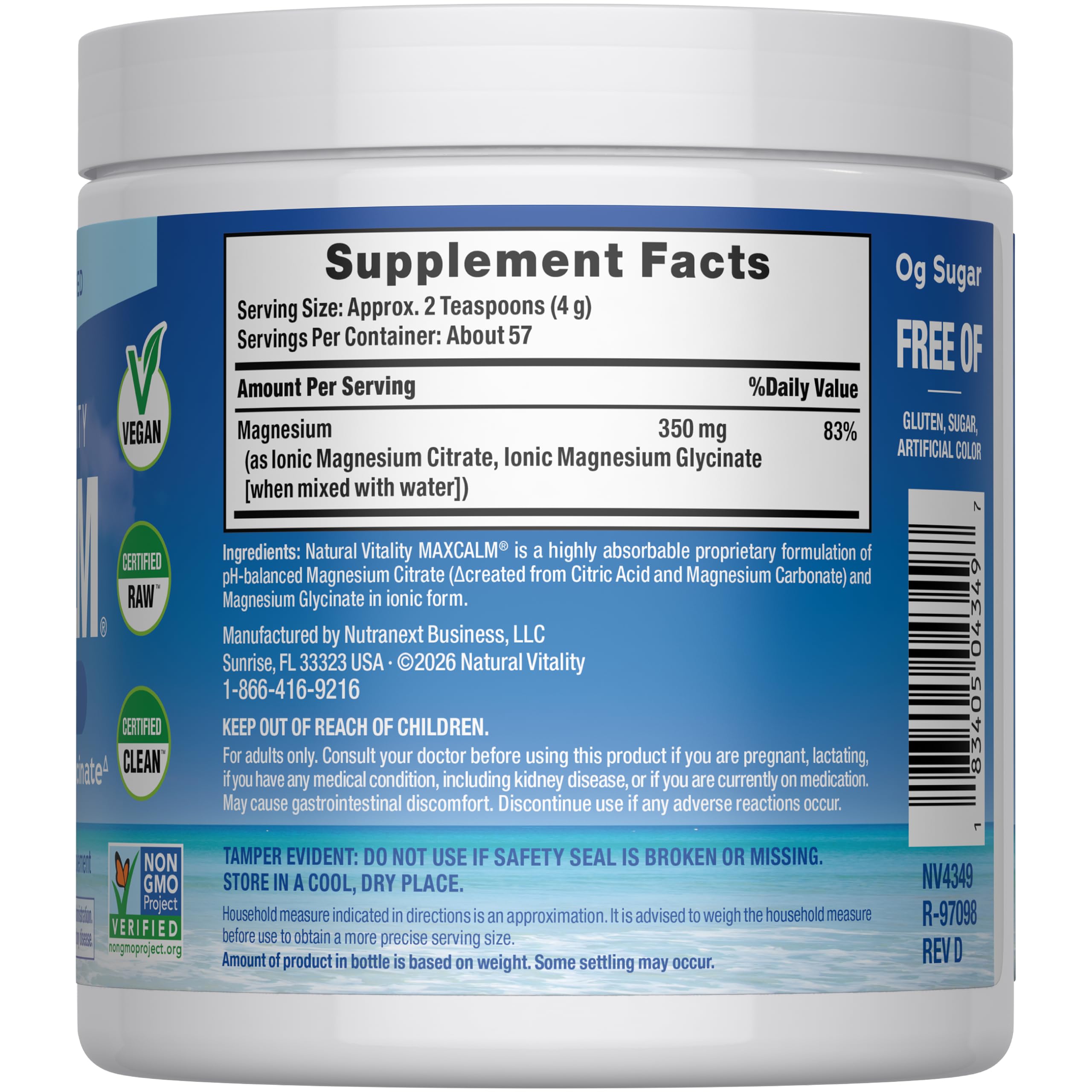 Natural Vitality MaxCalm powder texture close-up highlighting fine mixable particles for easy dissolution