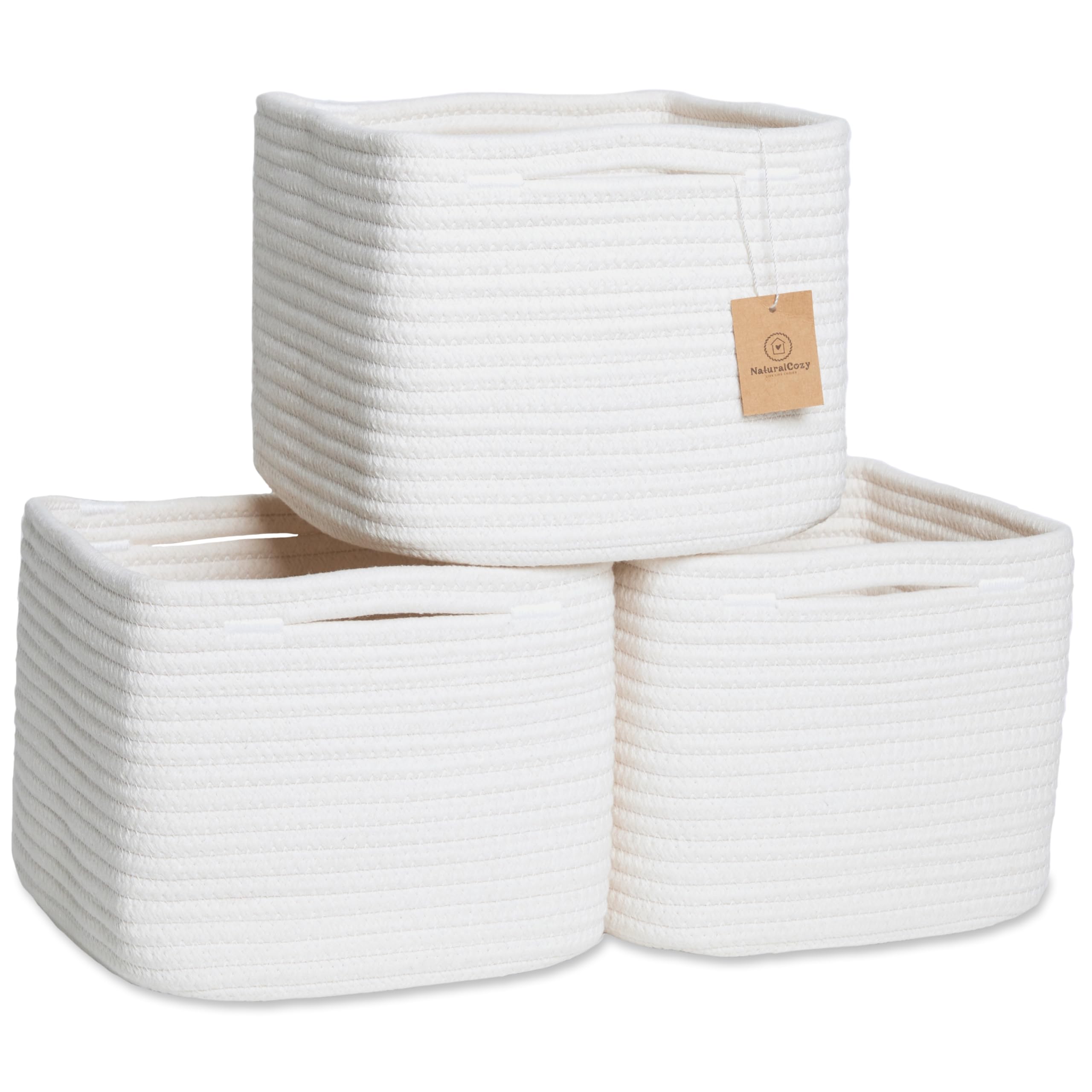 NaturalCozy front view of three-pack showing neat shelf styling and storage benefit