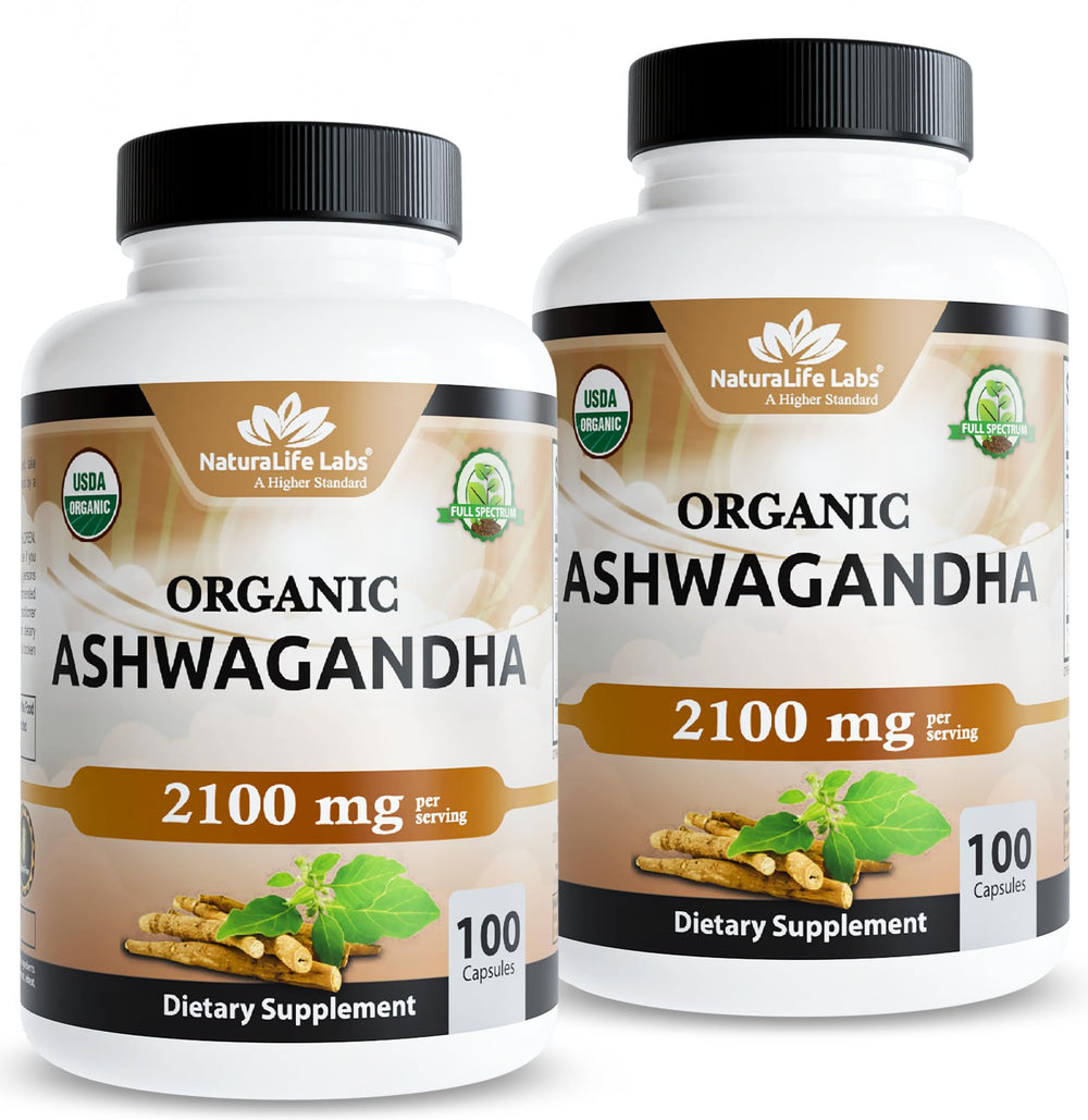 NaturaLife Labs front packaging showing organic ashwagandha benefits