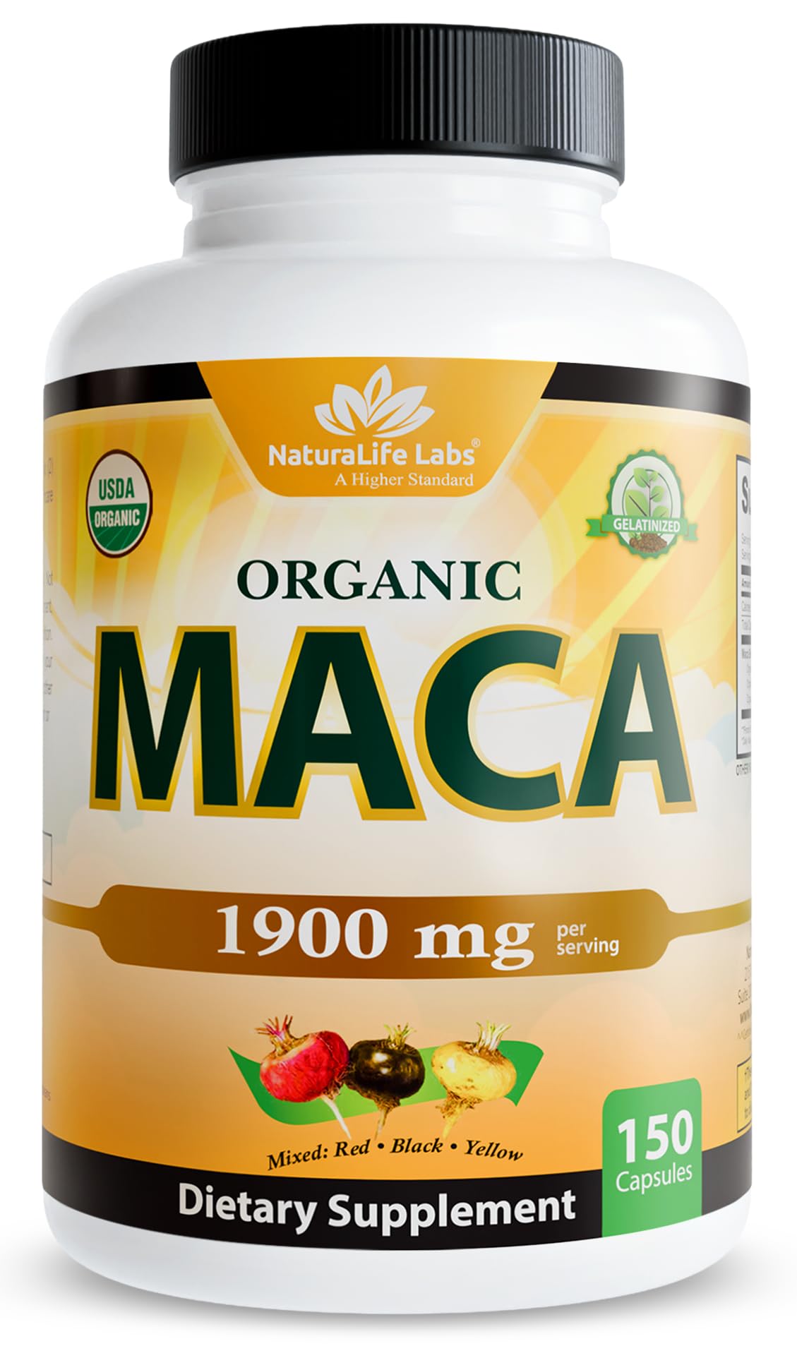 NaturaLife Labs front bottle view showing triple blend maca benefits