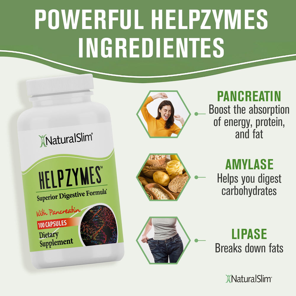 NaturalSlim Helpzymes two capsules in hand representing recommended serving