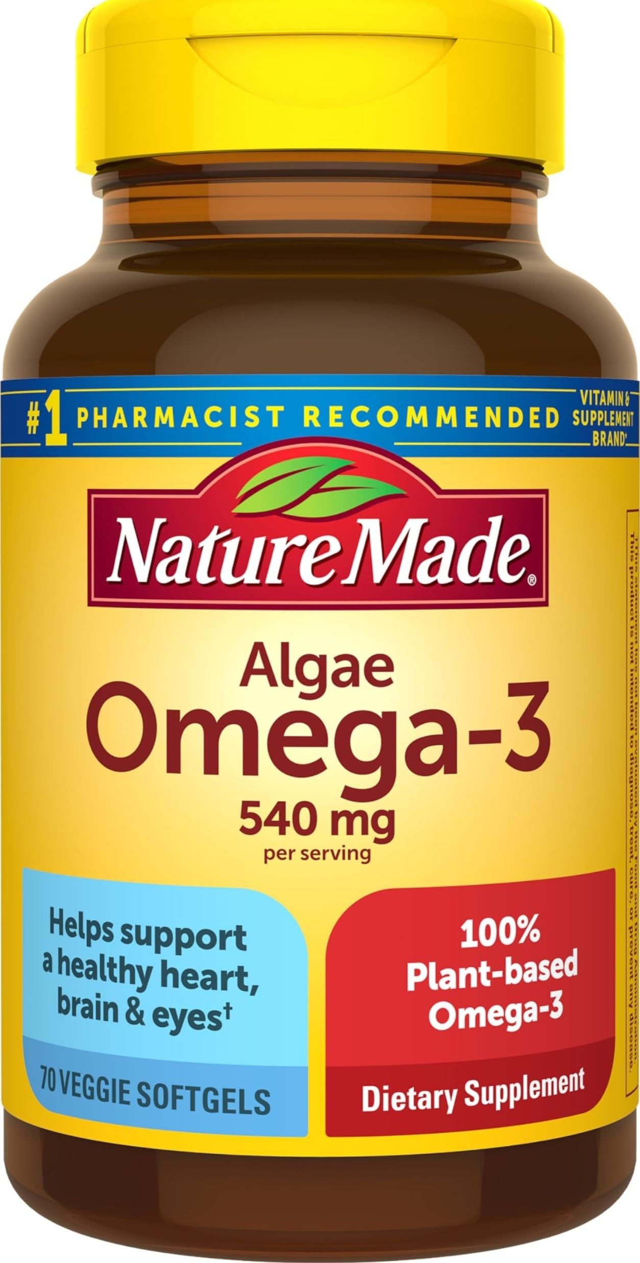 Nature Made front label showing algae oil omega‑3 benefits