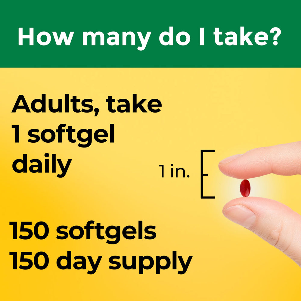 Hand holding a Nature Made softgel conveying portability and convenience