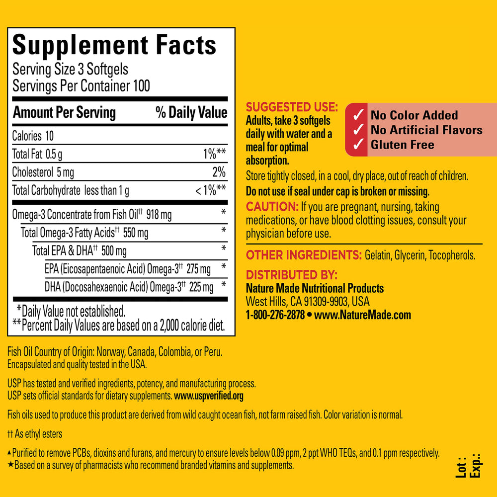 Nature Made open bottle with softgels spilled demonstrating 300 count supply