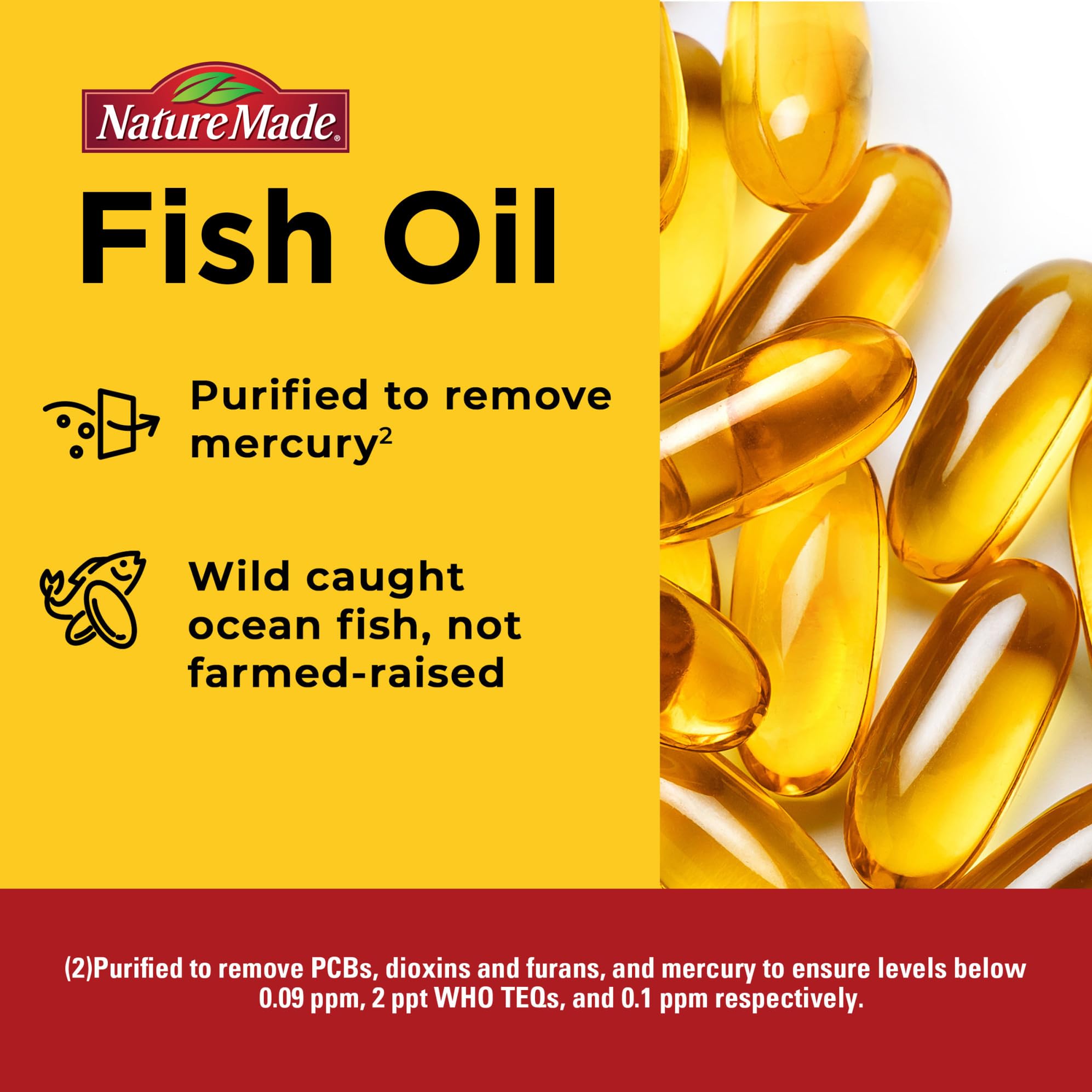 Open Nature Made bottle with softgels spilling for a clear contents view and convenience