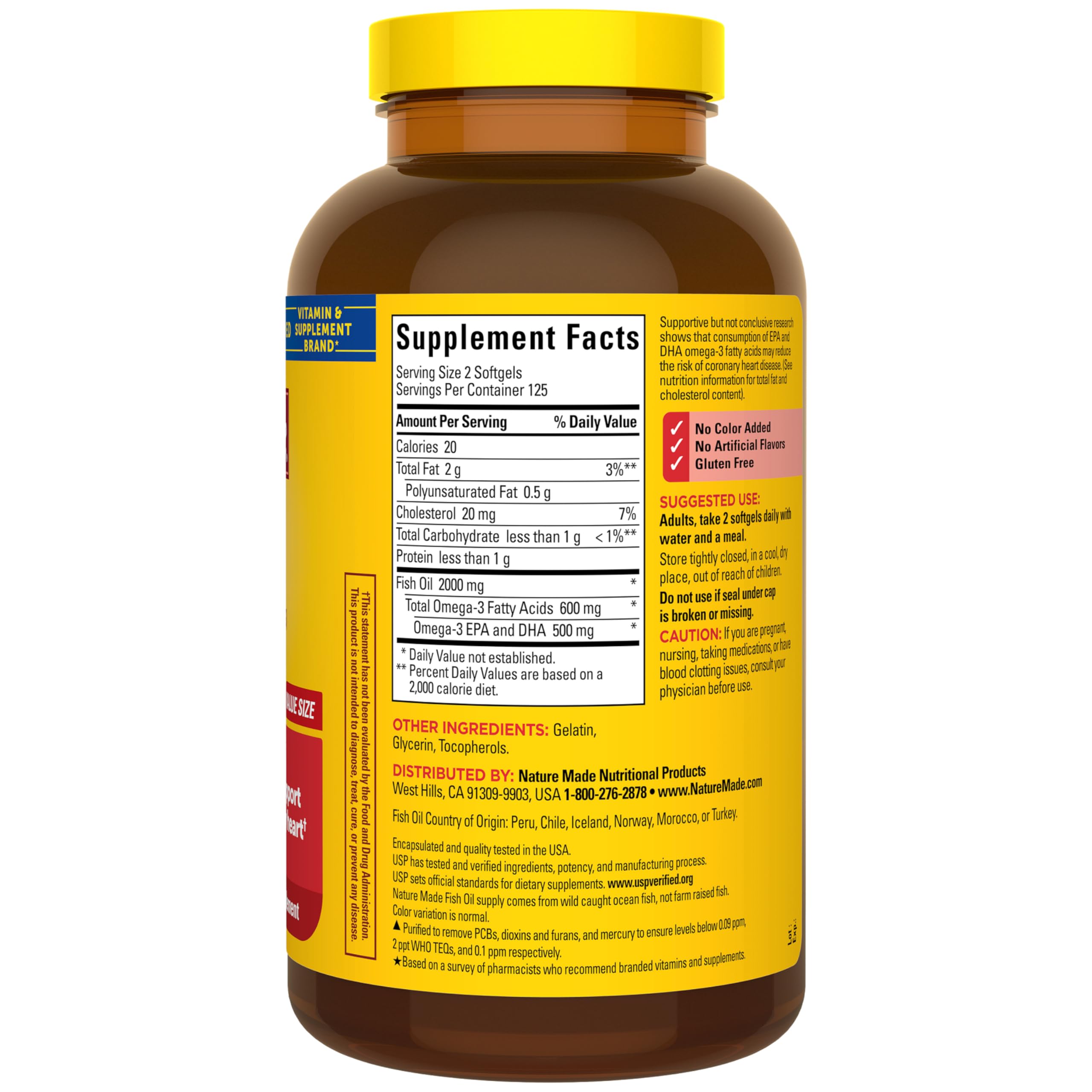 Nature Made label with USP seal highlighting third-party testing and quality