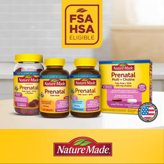 Liquid softgel droplet detail on Nature Made prenatal illustrating concentrated DHA