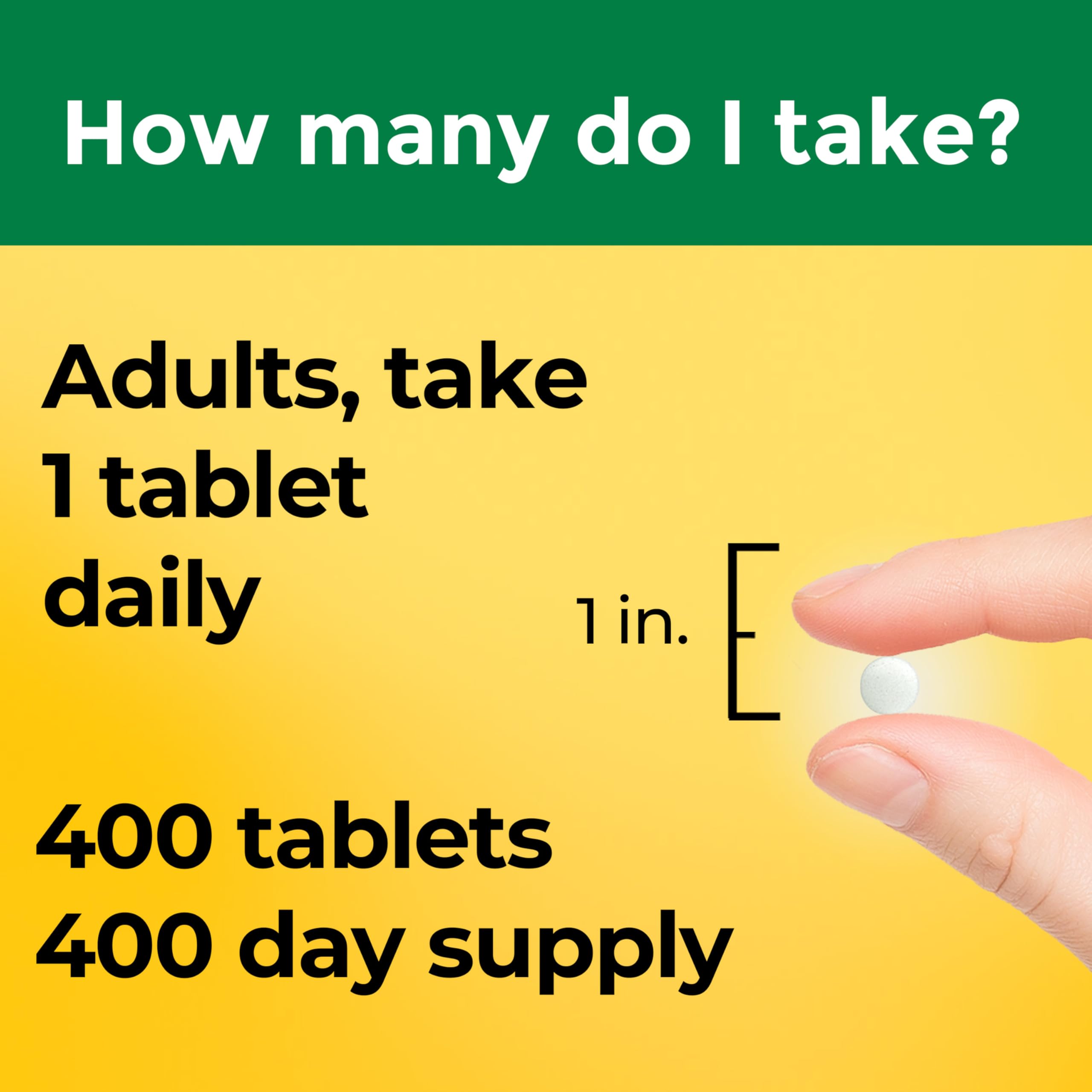 Nature Made open bottle with tablets visible demonstrating large 400-count supply