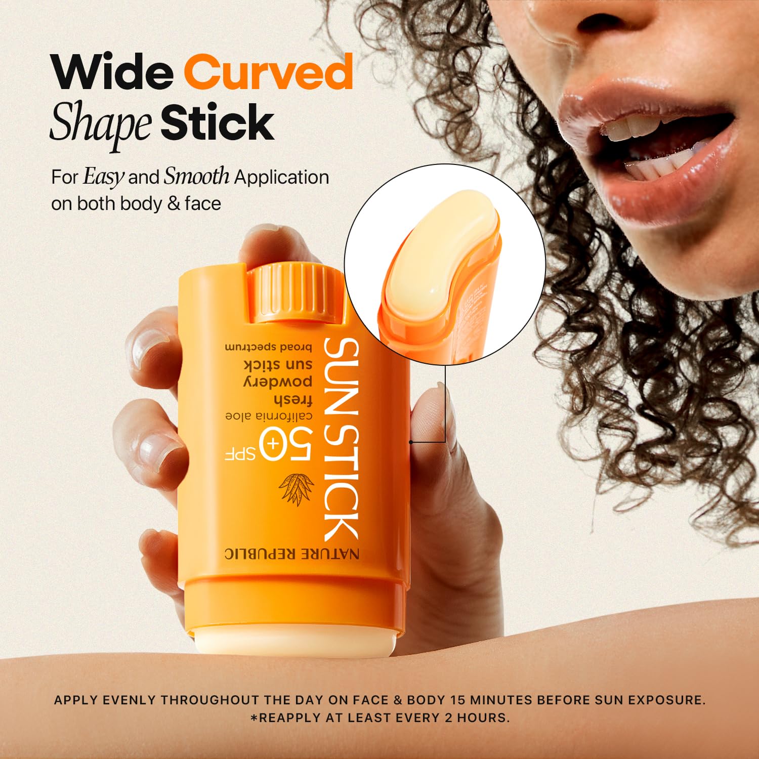 Nature Republic applying sun stick over makeup demonstrating no white cast and easy reapply benefit