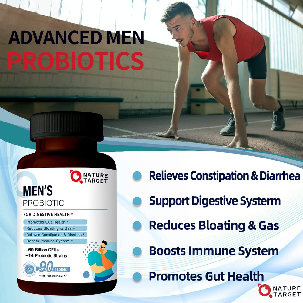 NATURE TARGET man taking a tablet illustrating daily digestive support