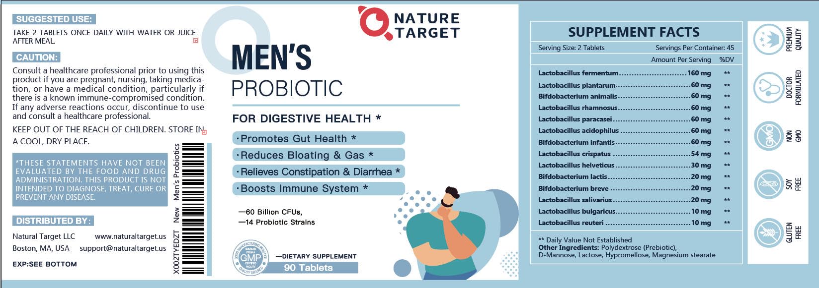 NATURE TARGET prebiotic ingredients display emphasizing gut-food benefit