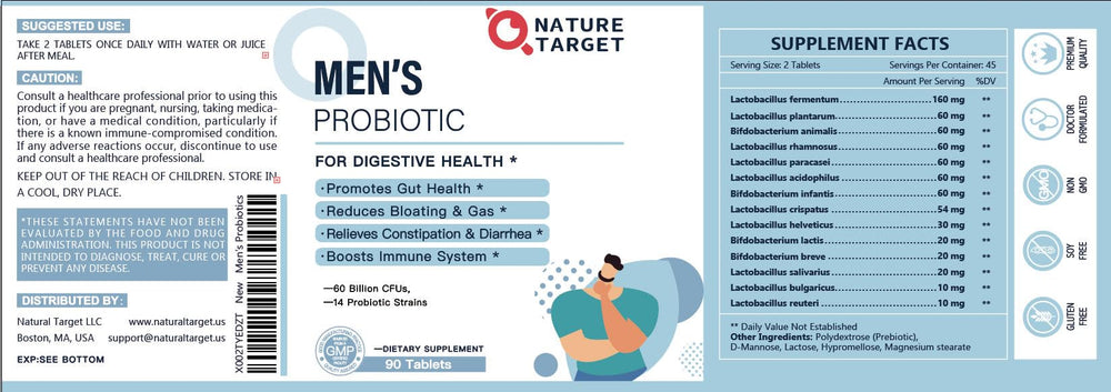 NATURE TARGET prebiotic ingredients display emphasizing gut-food benefit
