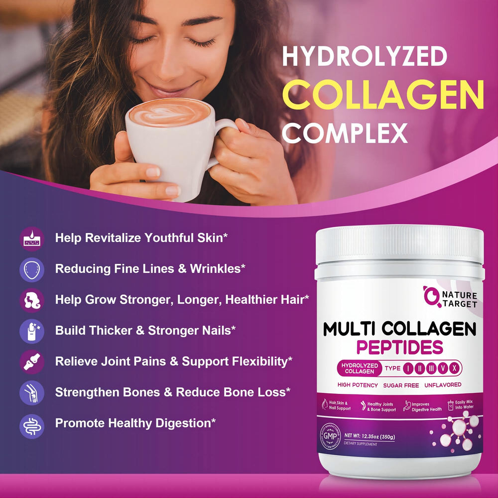 NATURE TARGET scoop with one serving showing 10g collagen amount