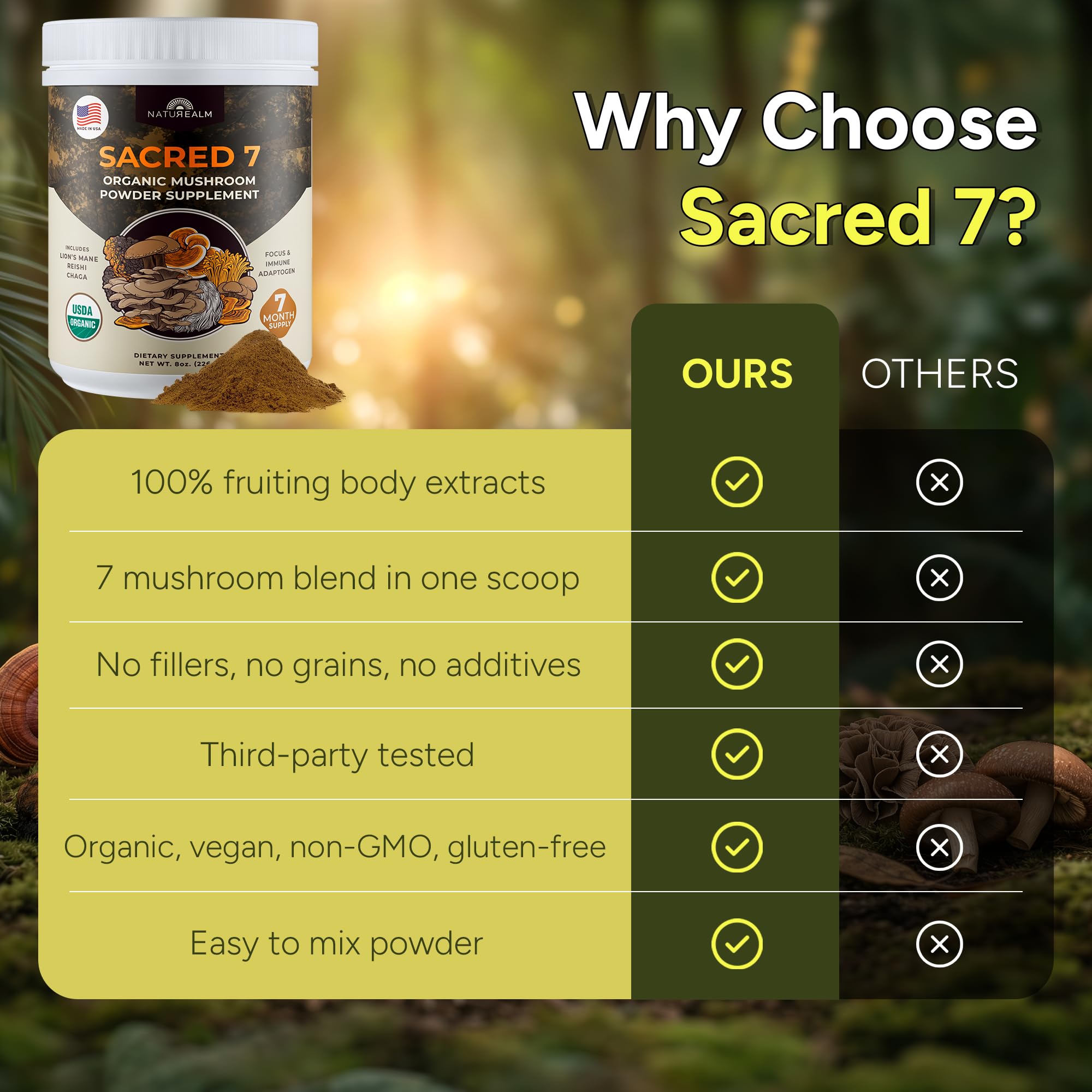 Naturealm sacred 7 stirred into coffee showing easy blending benefit