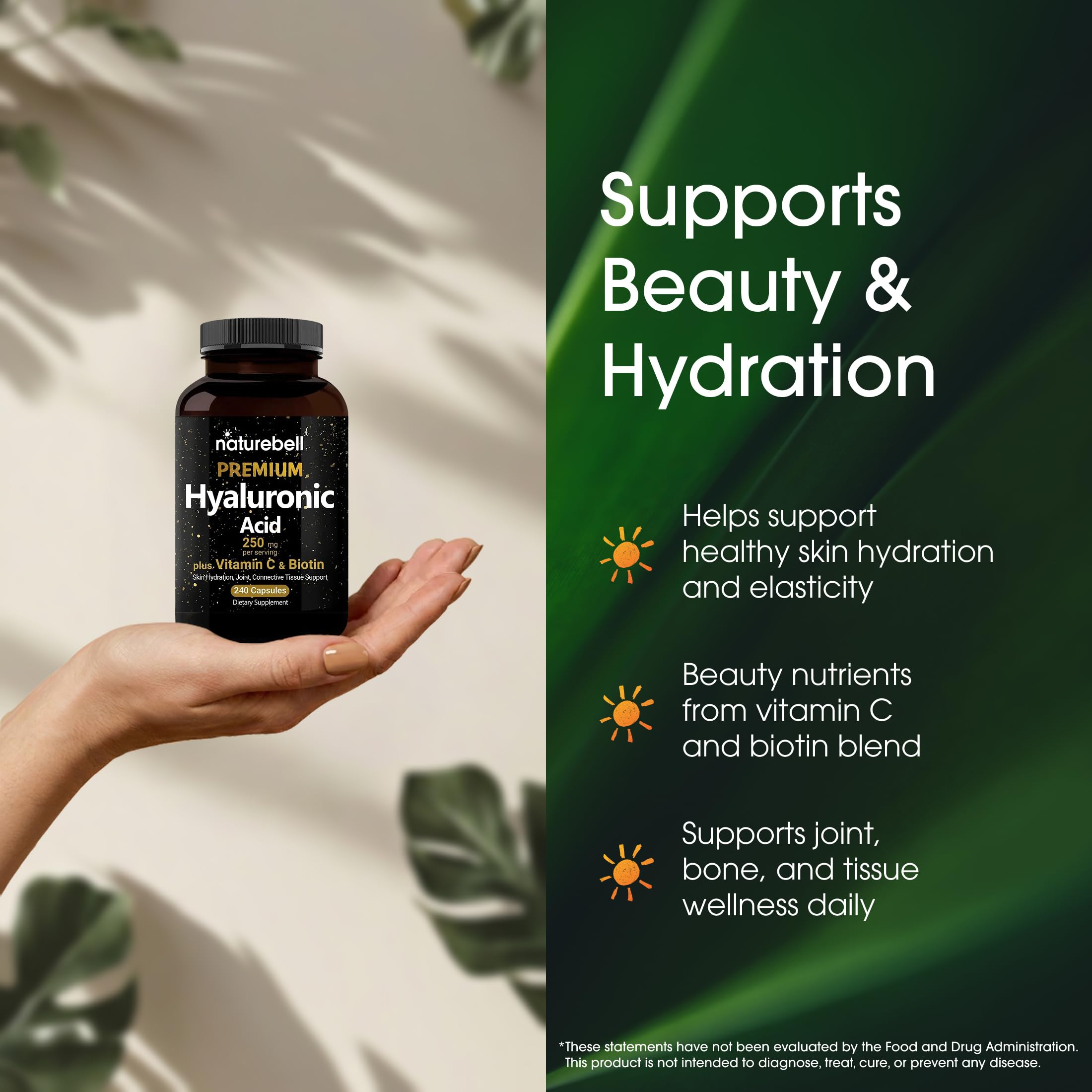 NatureBell capsules in hand demonstrating capsule size and ease