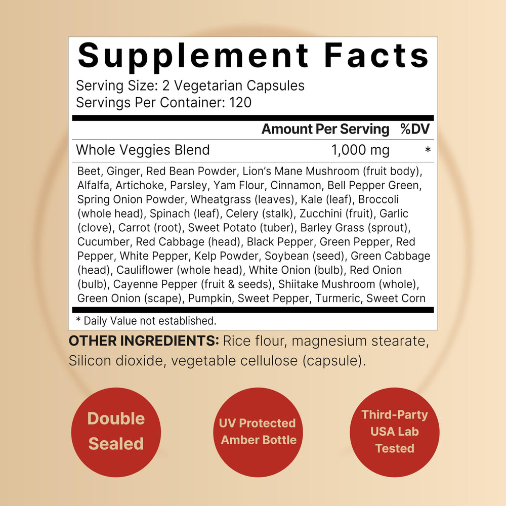 NatureBell vegetable blend powder on a spoon showing green and root vegetable powders for mineral variety