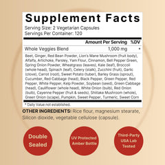 NatureBell vegetable blend powder on a spoon showing green and root vegetable powders for mineral variety