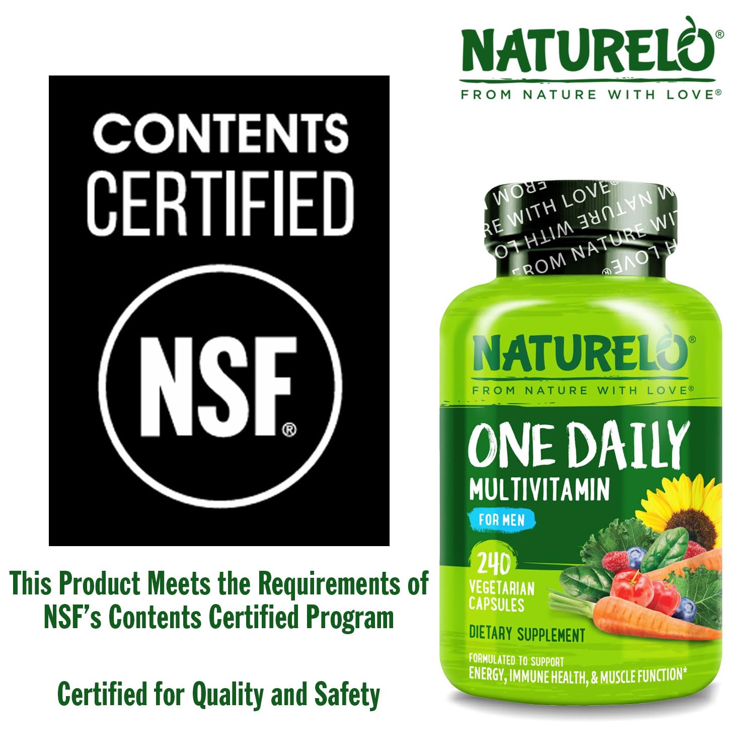 NATURELO capsules in hand illustrating one-a-day convenience and portion size