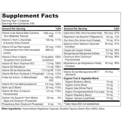 NATURELO label close-up highlighting key nutrients and transparent dosing