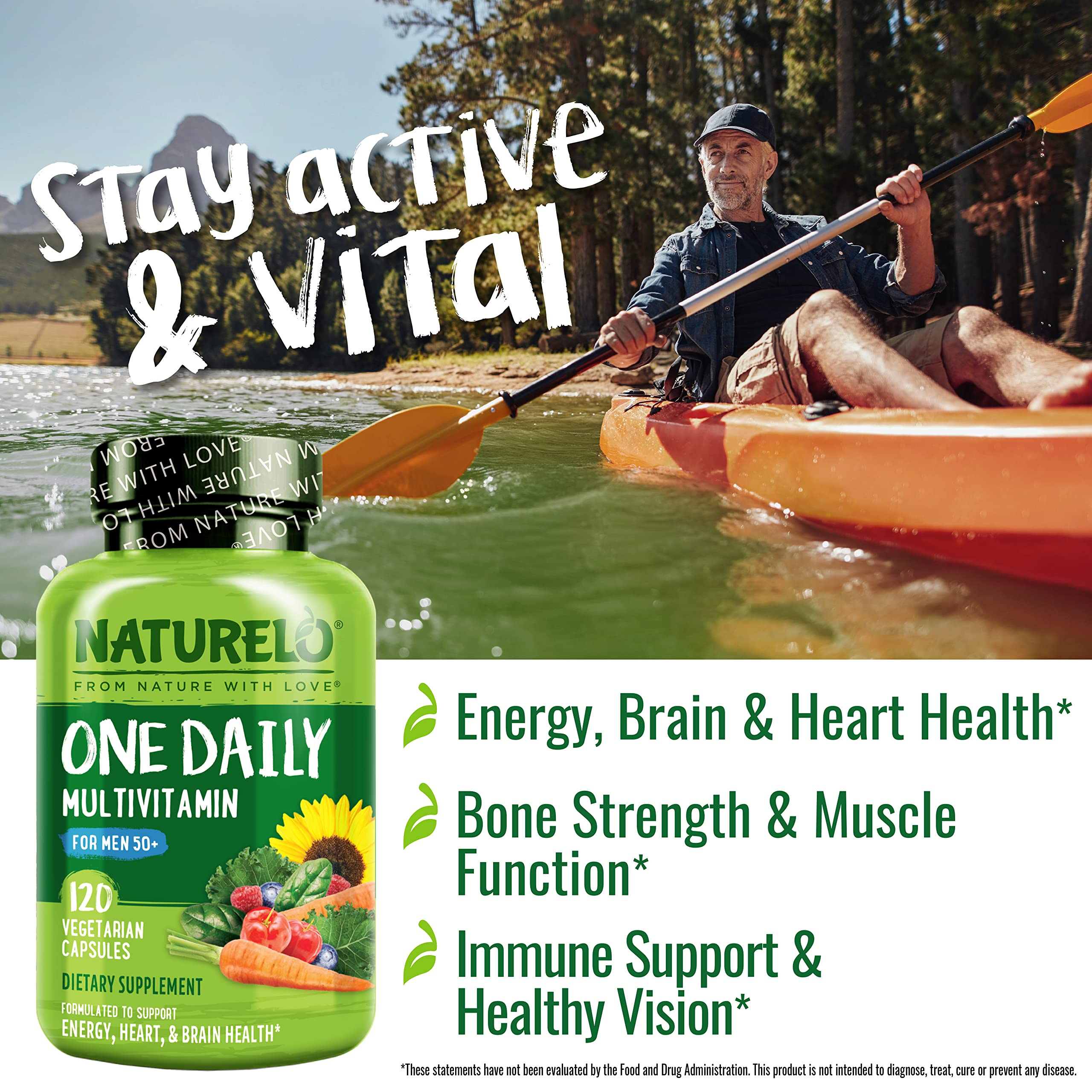 NATURELO vegetarian capsules close-up illustrating easy once-daily use