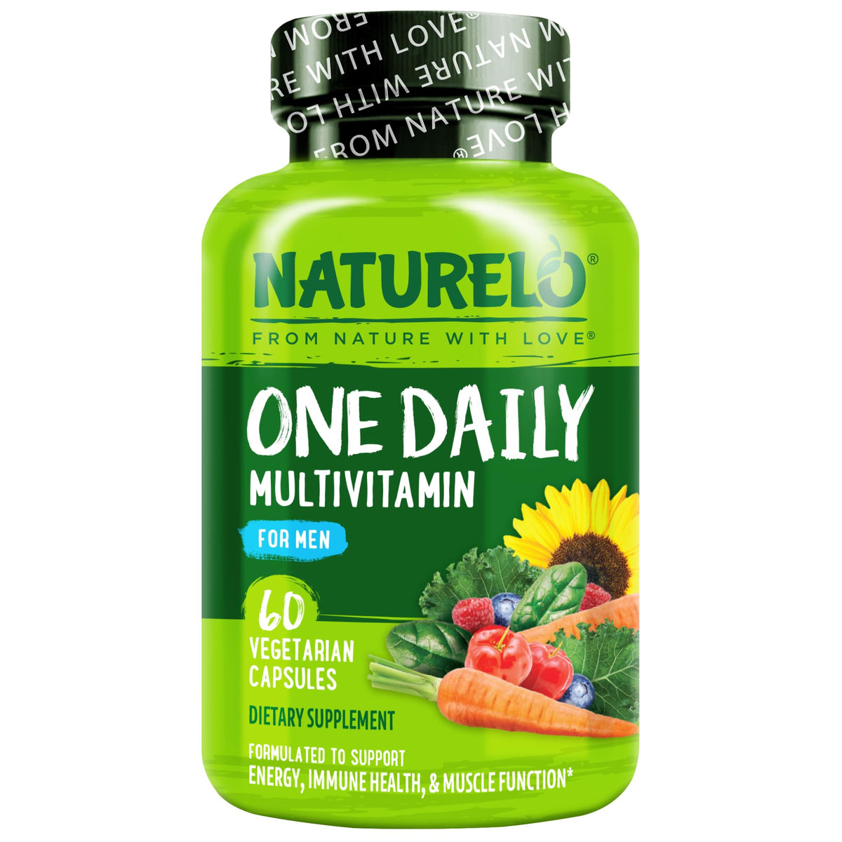 NATURELO front packaging showing one-daily men's multivitamin benefits