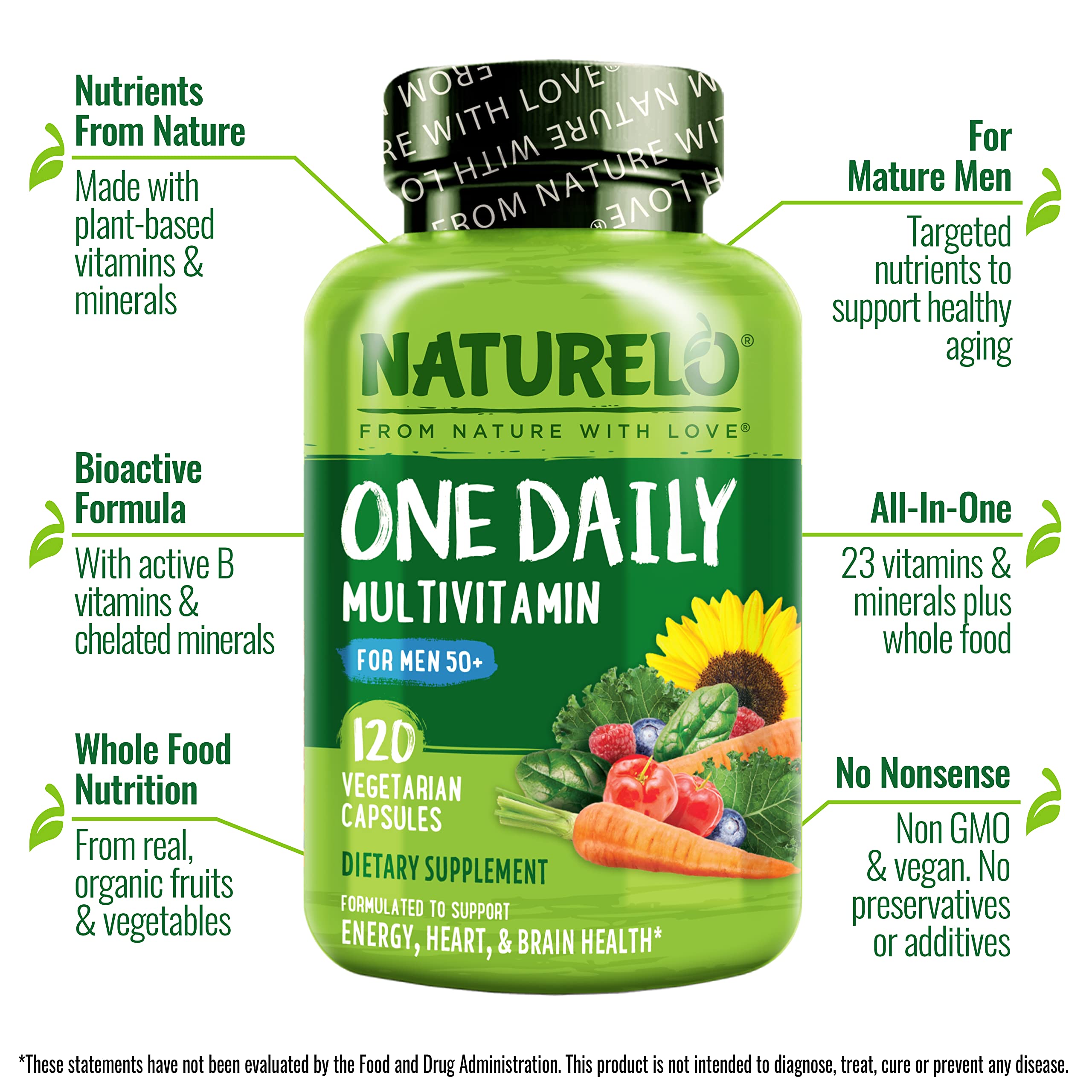 NATURELO organic fruits and vegetables blend scoop showing whole-food nutrients