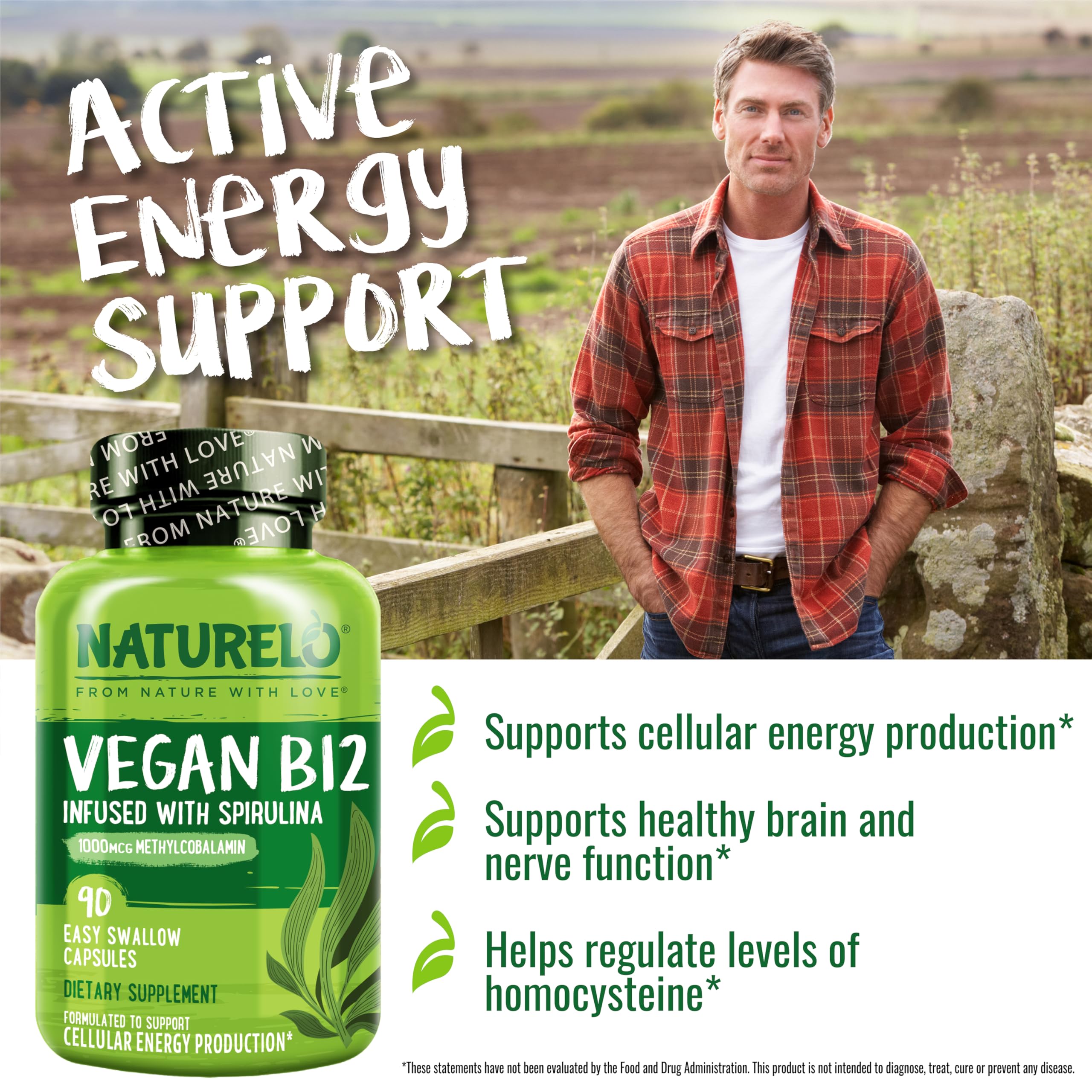 NATURELO bottle back label with supplement facts and ingredient clarity