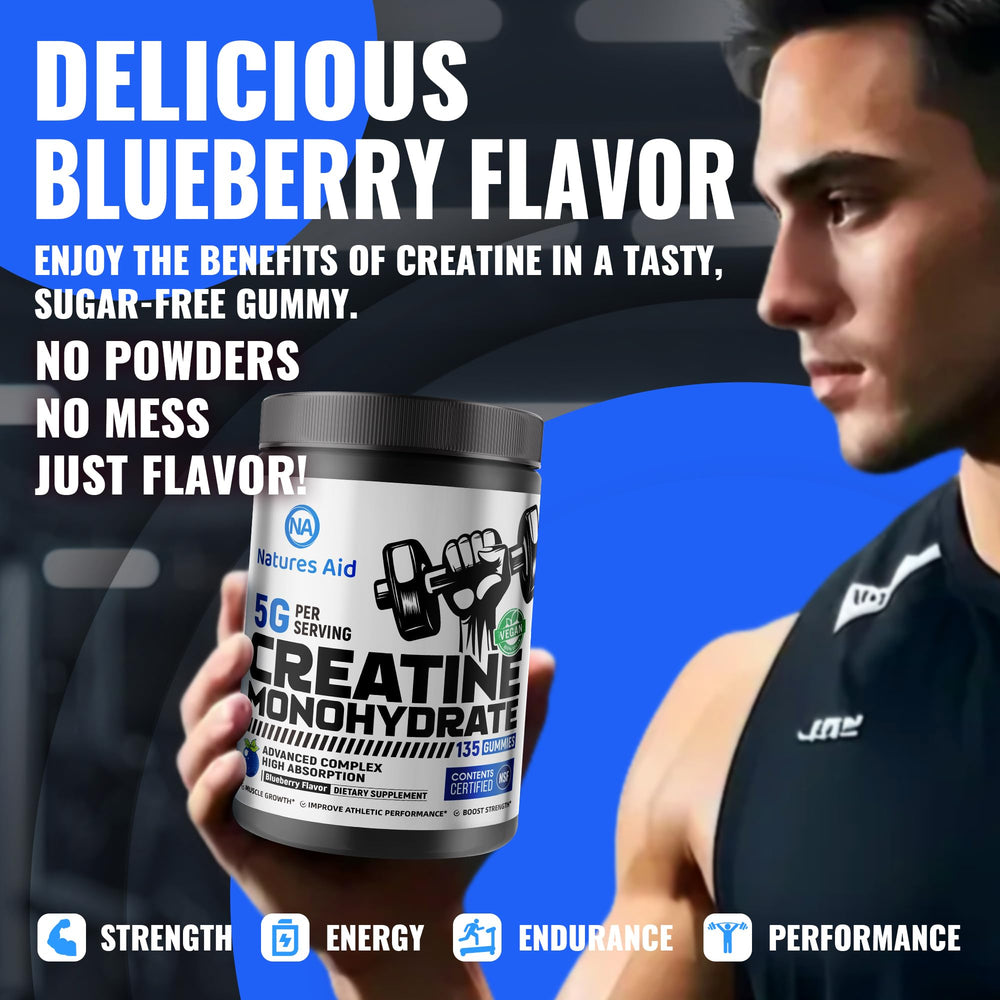 Natures Aid nutrition label close-up showing creatine 5g per serving