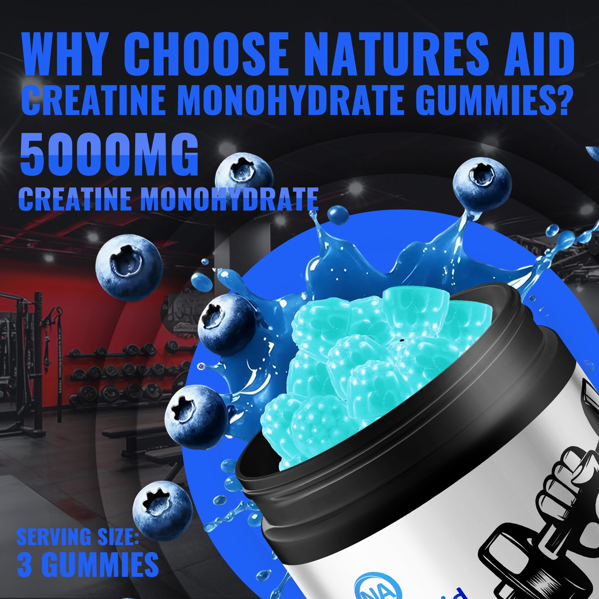 Natures Aid three gummies in hand demonstrating one serving size