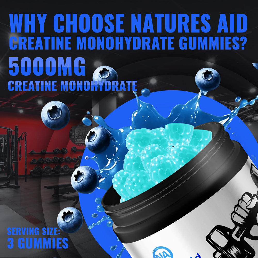 Natures Aid three gummies in hand demonstrating one serving size