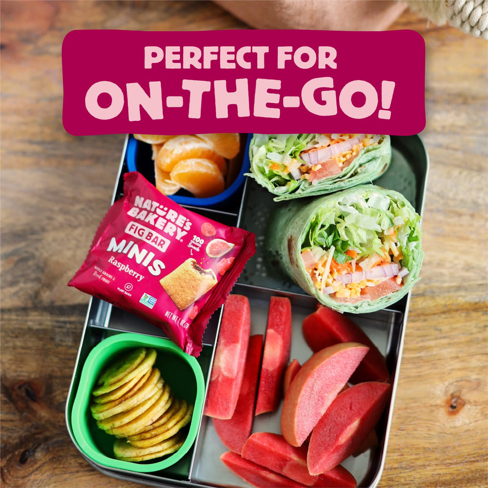 Nature's Bakery mini inside a child's lunchbox, school-safe nut-free option