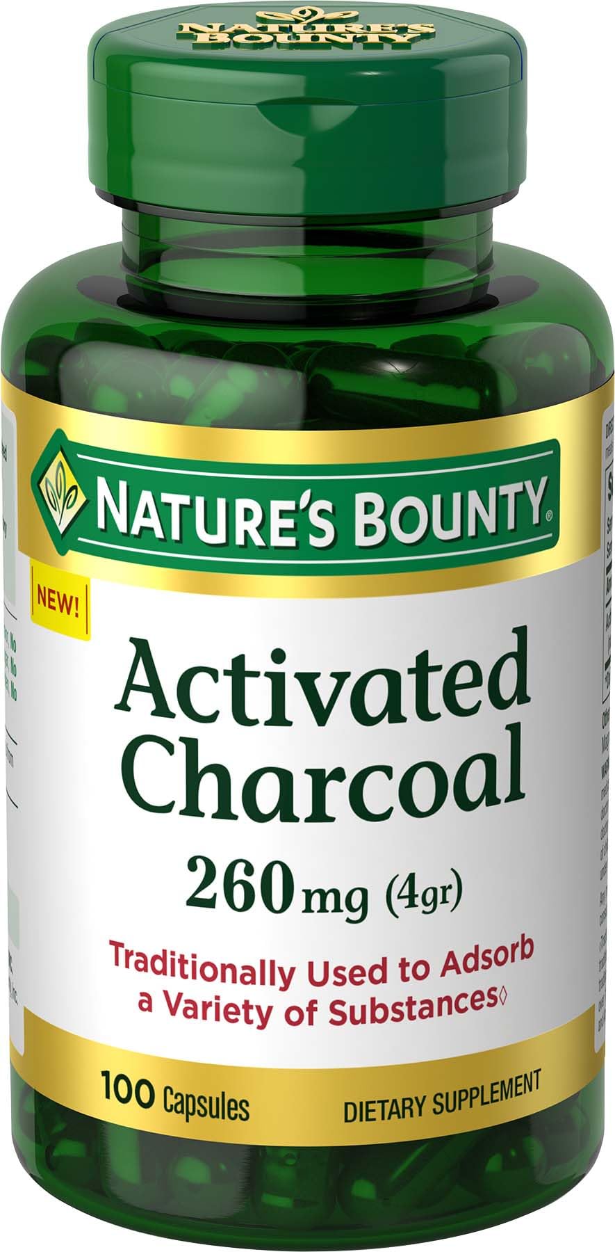 Nature's Bounty front bottle showing label and capsule count, clear storage benefit