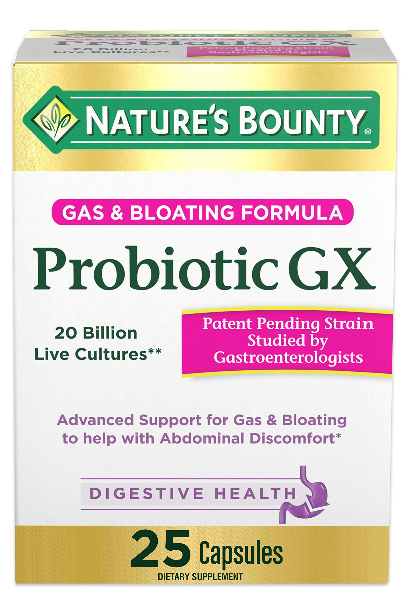 Nature's Bounty Probiotic GX front bottle view showing digestive support