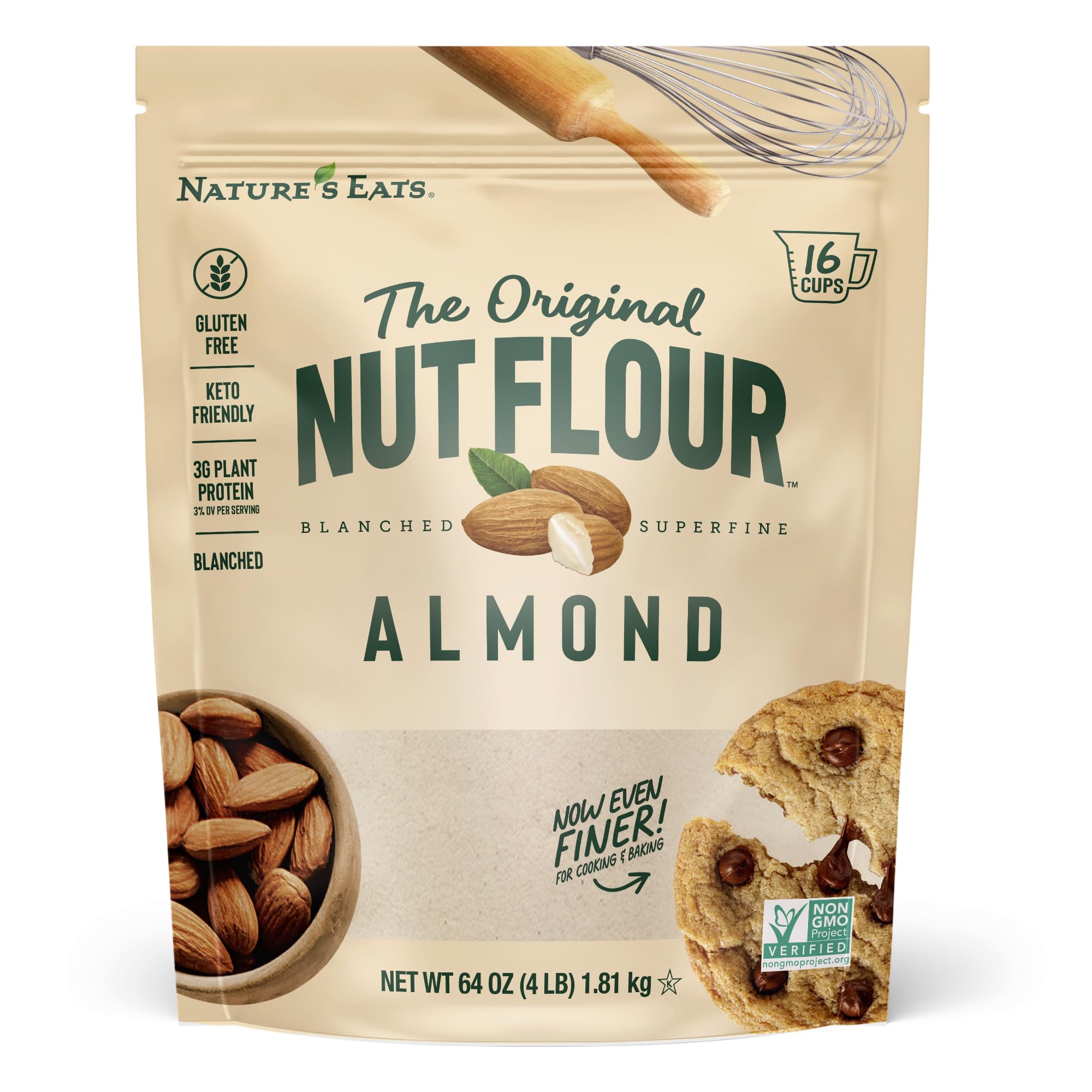 Nature's Eats front packaging showing 64 oz bag and resealable features for freshness