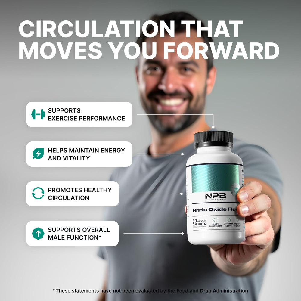 Nature's Pure Blend capsules spread on surface indicating easy dosing