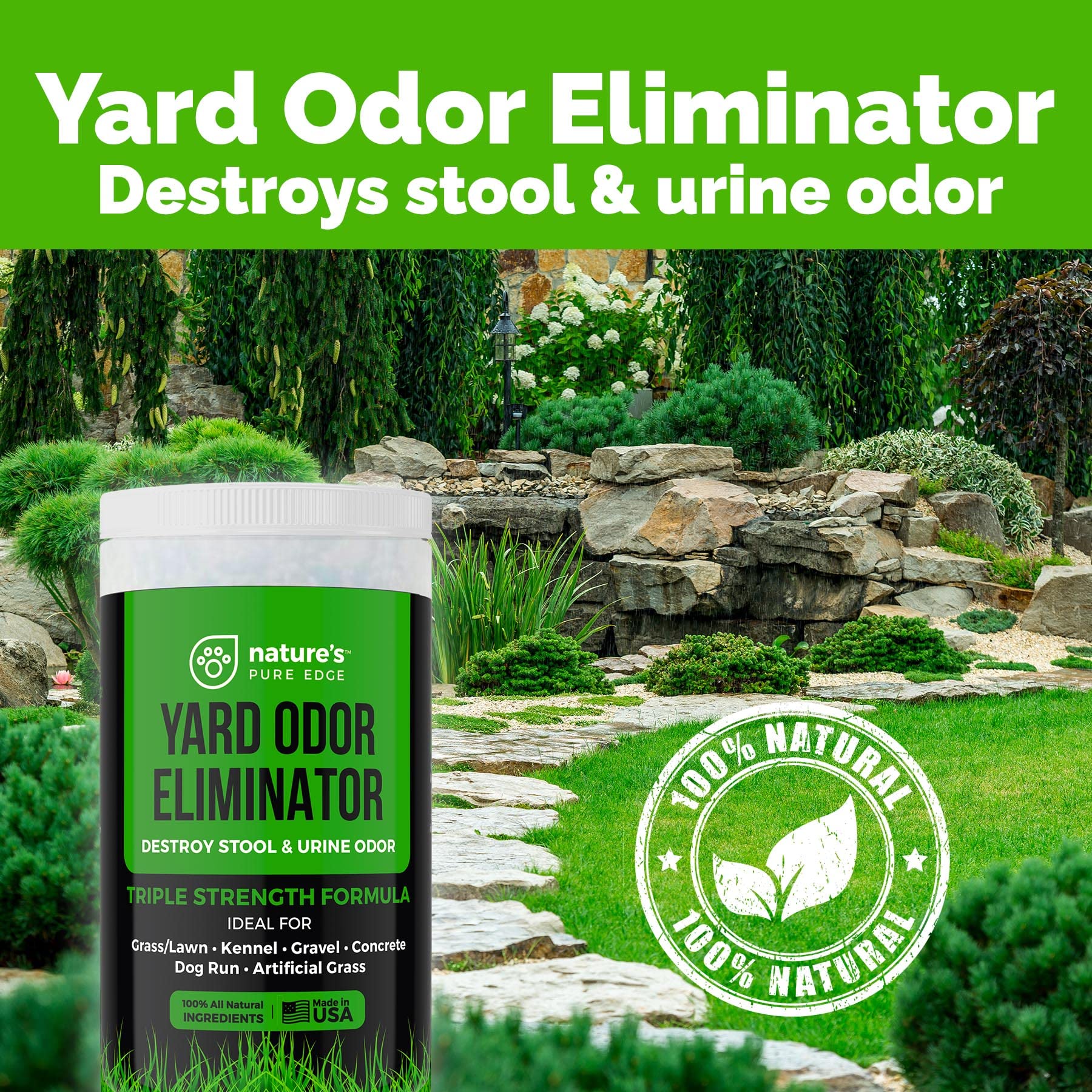 Nature's Pure Edge sprinkled on concrete patio for odor control
