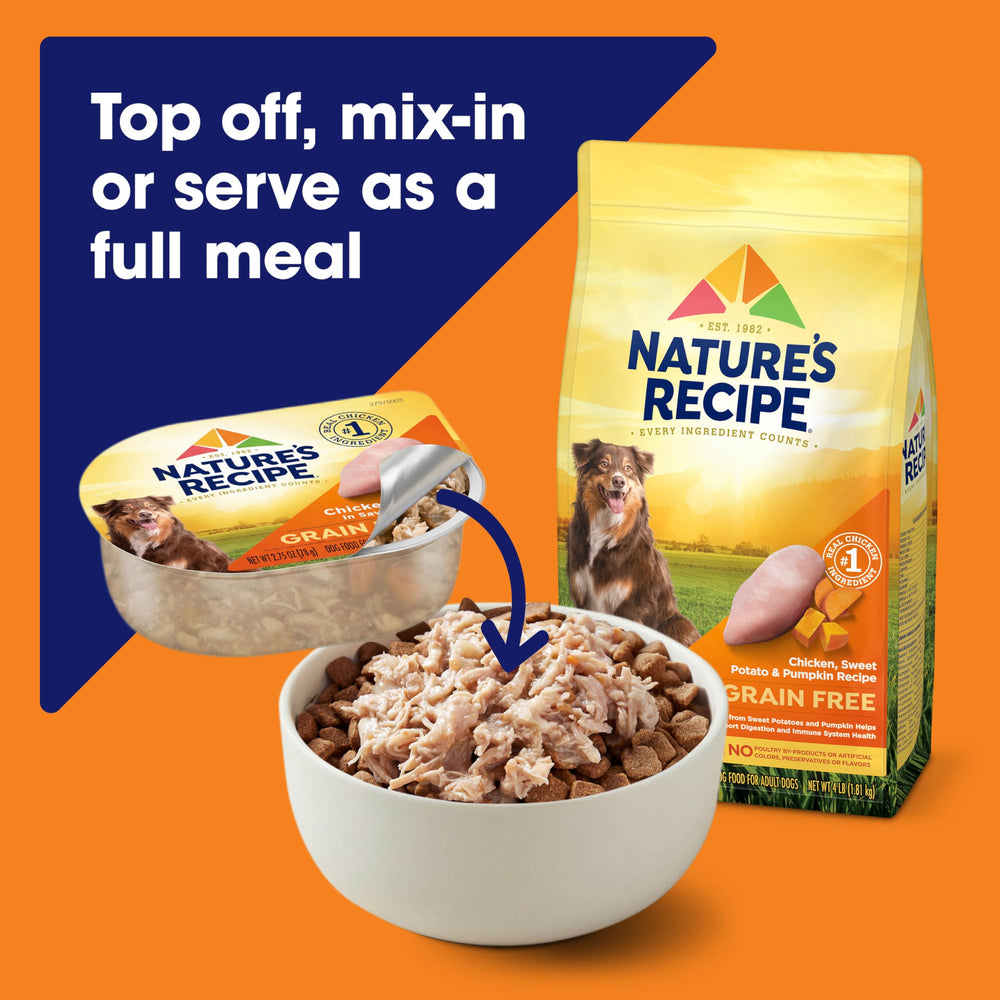 Nature's Recipe single-serve cups lined up for easy portioning