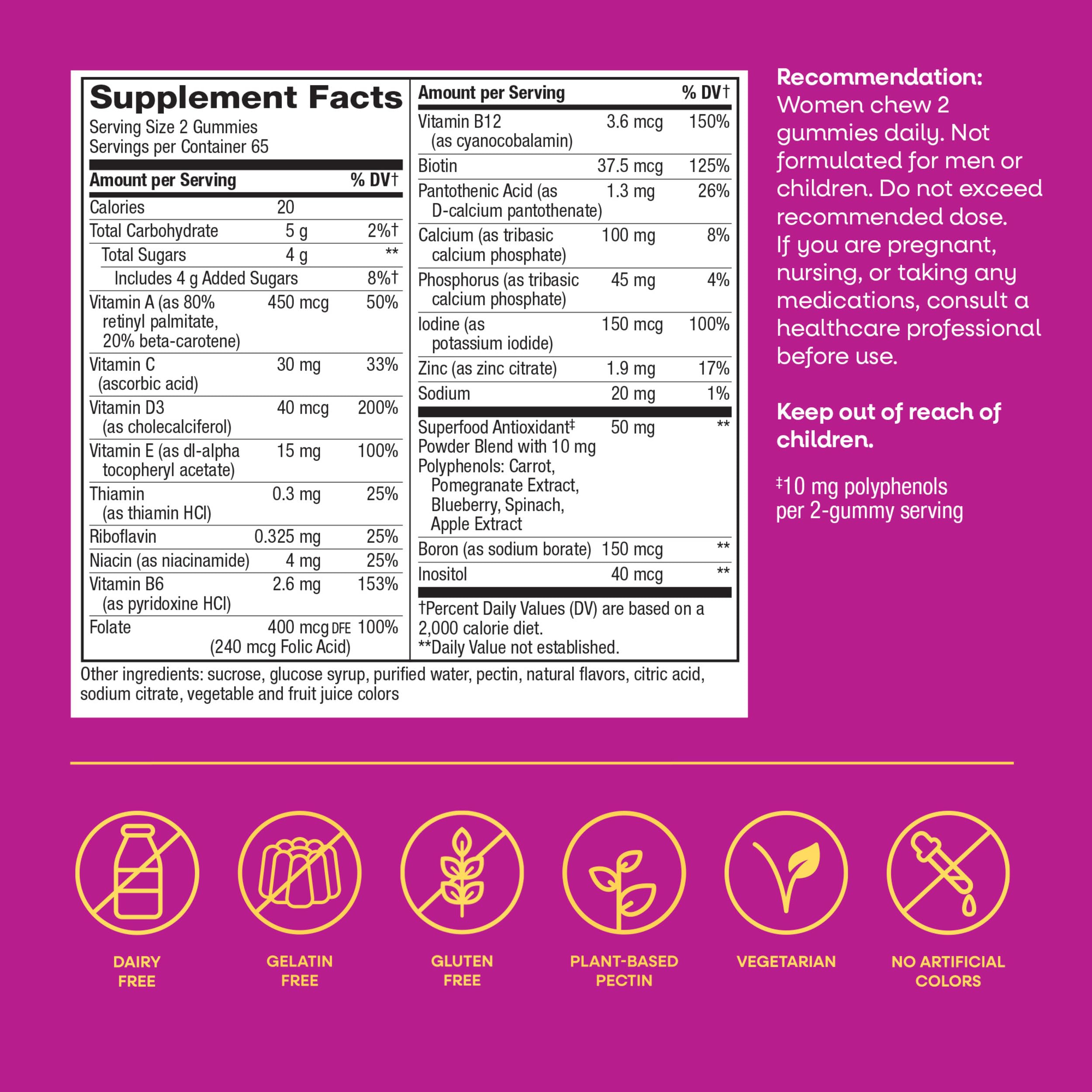 Nature's Way superfood blend illustration showing fruit and vegetable powders for antioxidant support