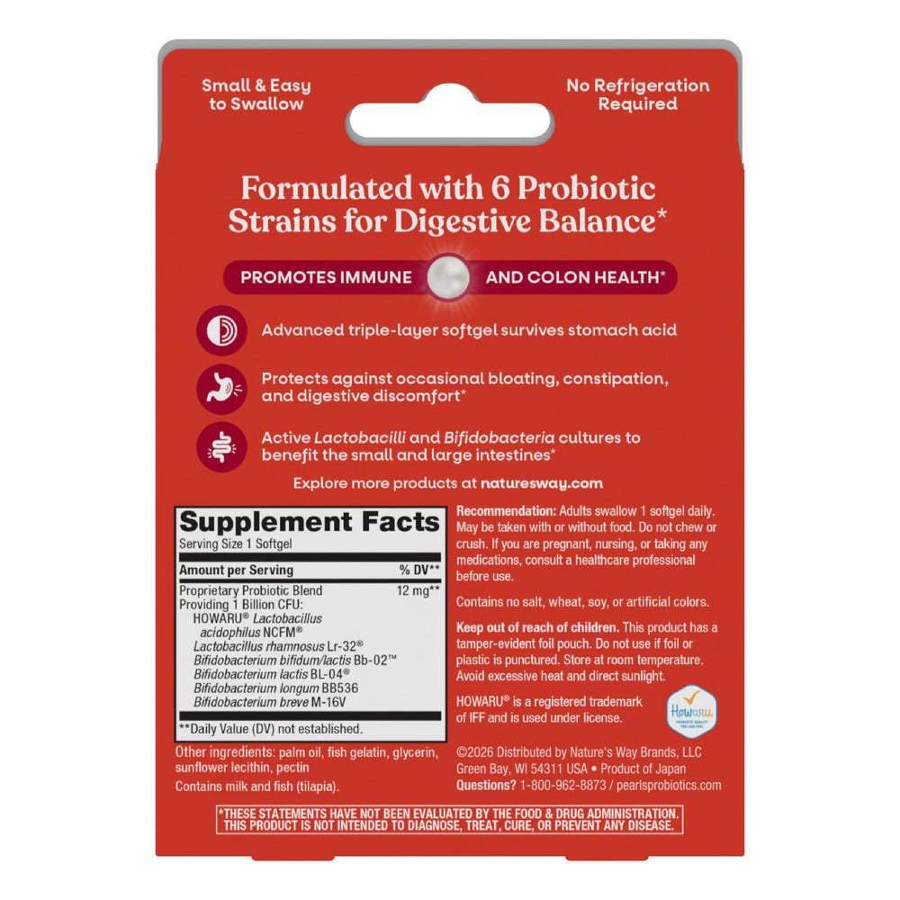 Nature's Way strain list graphic showing six probiotic strains and balanced formula