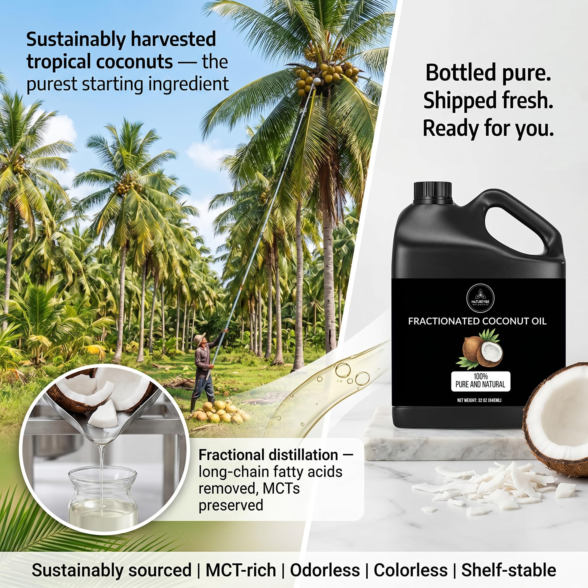 Naturevibe Botanicals applied to hair ends to demonstrate shine and frizz control benefit