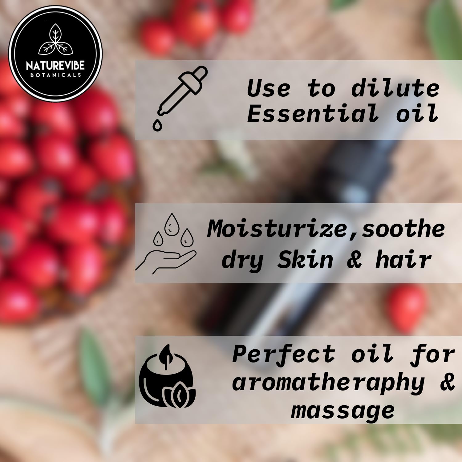 Naturevibe Botanicals oil pouring from spoon highlighting smooth texture